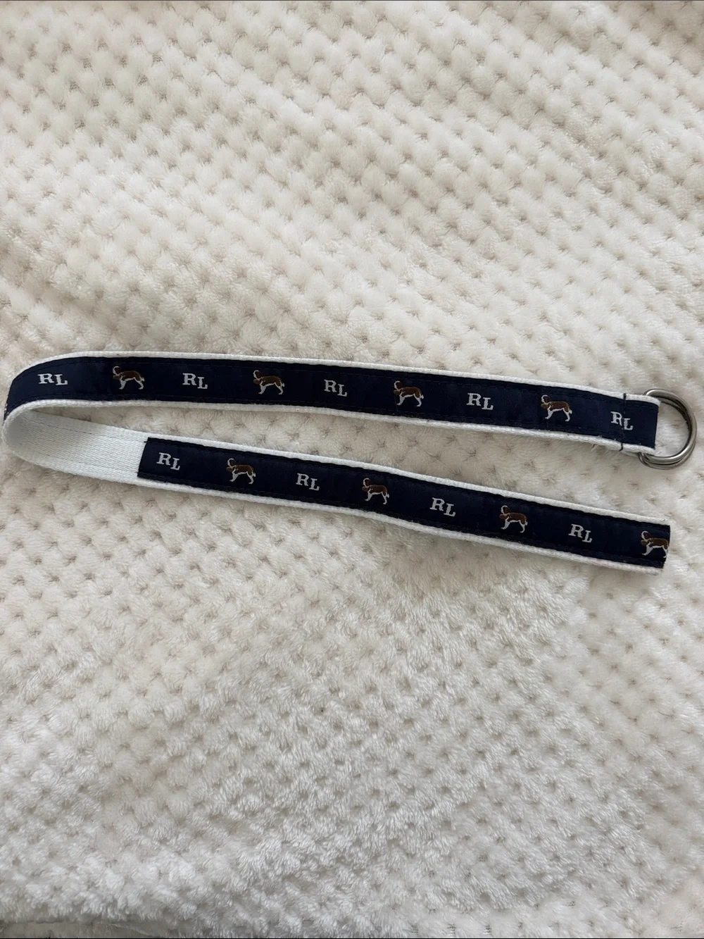 Ralph Lauren Navy Ribbon Belt with Dog & RL Motif - 18 month old size